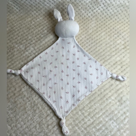 Cute Plush Bunny Rabbit Lovey Security Blanket Knotted Corners Embroidered Face - Picture 4 of 5
